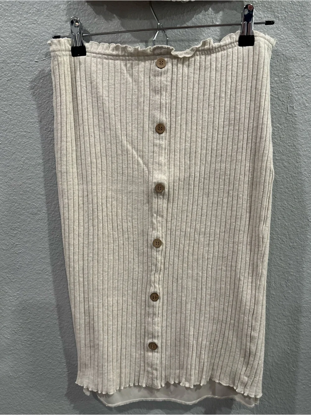 Casual Cream Ribbed Midi-Skirt Set Women's - Picture 2 of 4